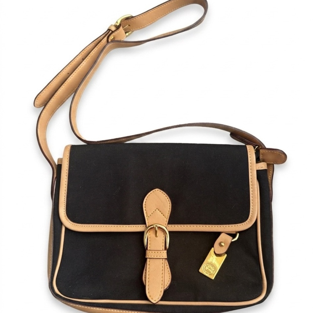 Dooney & Bourke Black and Tan Canvas and Leather Crossbody